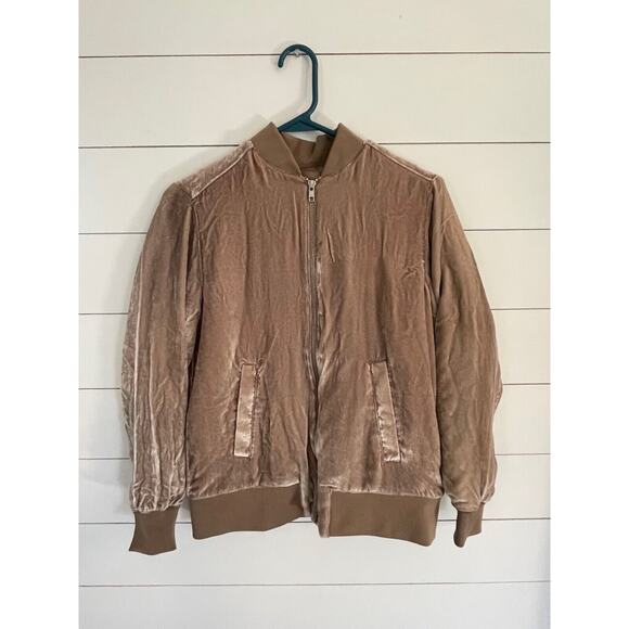 Madewell Champagne Silk and Rayon Velvet Ribbed Bomber Jacket Size XS - Picture 2 of 5